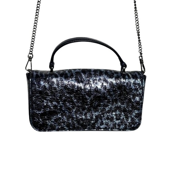 Kate Spade Market crossbody Top Handle Bag Collins Leopard Metallic Blue Sample - Picture 1 of 11